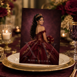 Burgund Gold Redaktionelle Quinceañera-Einladung Einladung
