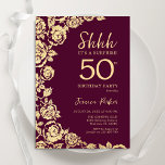 Burgund Gold Rose Überraschung 50. Geburtstag Einladung<br><div class="desc">Burgund Gold florale Überraschung 50. Geburtstagsfeier Einladung. Elegantes Design mit Rose,  Imitaten Goldfolie und Typografie Script Schriftart. Die trendige Einladungskarte eignet sich perfekt für eine stilvolle Damenfeier. Kann für jedes Alter angepasst werden. Gedruckte Zazzle-Einladungen oder Sofortdownload digitaler Druckvorlage.</div>