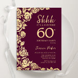 Burgund Gold Rose Überraschung 60. Geburtstag Einladung<br><div class="desc">Burgund Gold florale Überraschung 60. Geburtstagsfeier Einladung. Elegantes Design mit Rose,  Imitaten Goldfolie und Typografie Script Schriftart. Die trendige Einladungskarte eignet sich perfekt für eine stilvolle Damenfeier. Kann für jedes Alter angepasst werden. Gedruckte Zazzle Einladungen oder Sofortdownload digitalen druckbaren Vorlage.</div>