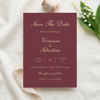 Burgund Gold Schrift Minimalist Save-the-Date-Kart Einladung
