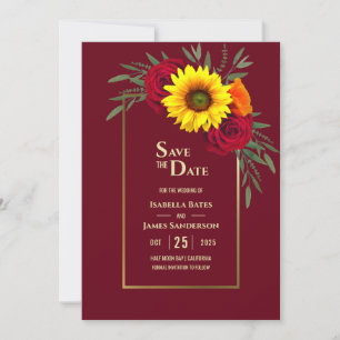 Burgund Gold Sonnenblumen Rote Rose Hochzeit Rette Save The Date