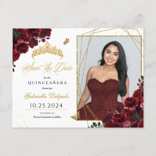 Burgund & Gold Tiara Quinceañera Foto Postkarte