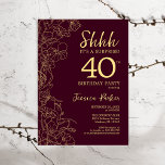 Burgund Gold Überraschung 40. Geburtstag Einladung<br><div class="desc">Burgund Gold Überraschung 40. Geburtstag Einladung. Minimalistisches maroon modernes feminines Design mit botanischen Akzenten und Typografie Drehbuch Schriftart. Einfache florale Einladungskarte perfekt für eine stilvolle weibliche Überraschung am Tag.</div>