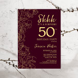 Burgund Gold Überraschung 50. Geburtstag Einladung<br><div class="desc">Burgund Gold Überraschung 50. Geburtstag Einladung. Minimalistisches maroon modernes feminines Design mit botanischen Akzenten und Typografie Drehbuch Schriftart. Einfache florale Einladungskarte perfekt für eine stilvolle weibliche Überraschung am Tag.</div>