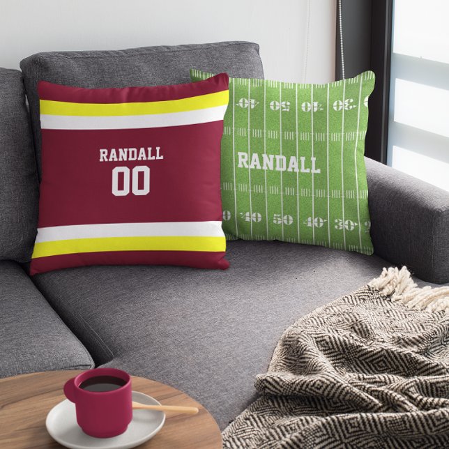 Burgund, Gold & White Football Team Personalisiert Kissen (Von Creator hochgeladen)