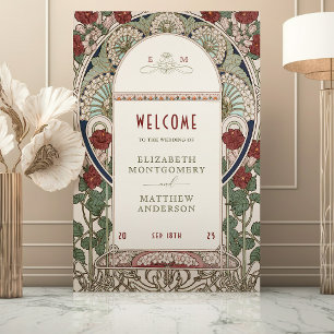 Burgund Gold Willkommensschild Hochzeit Art Nouvea Poster