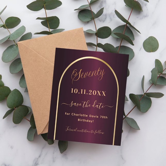 Burgund Goldbudget 70. Geburtstag Save the Date Flyer (Von Creator hochgeladen)