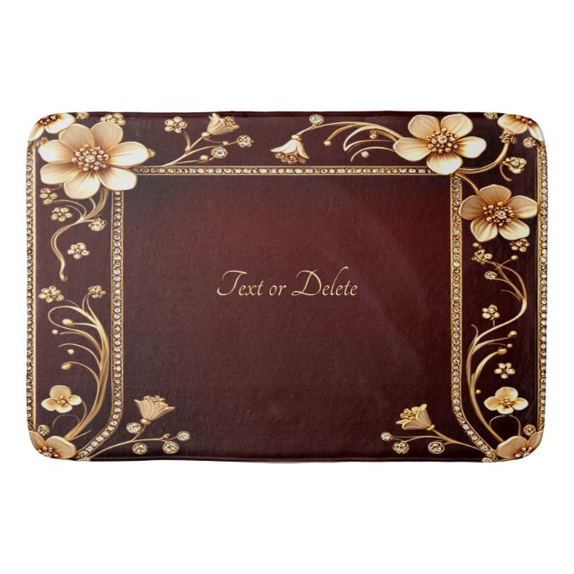 Burgund Golden Blume Badematte (Vorderseite)