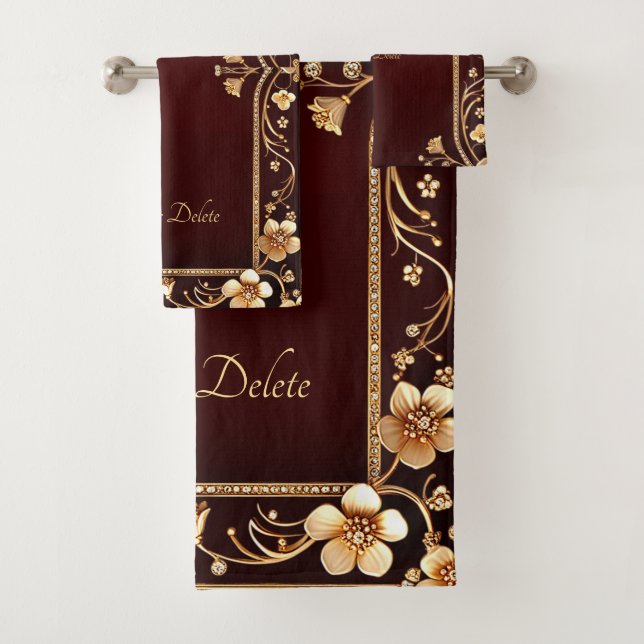 Burgund Golden Blume Handtuch Set (Insitu)