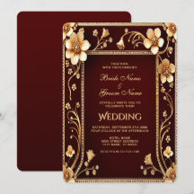 Burgund Golden Blume Hochzeit Einladung