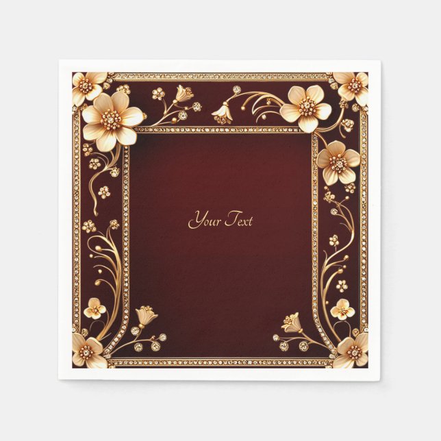 Burgund Golden Blume Napkins Serviette (Vorderseite)