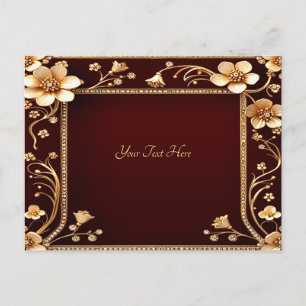 Burgund Golden Blume Postkarte