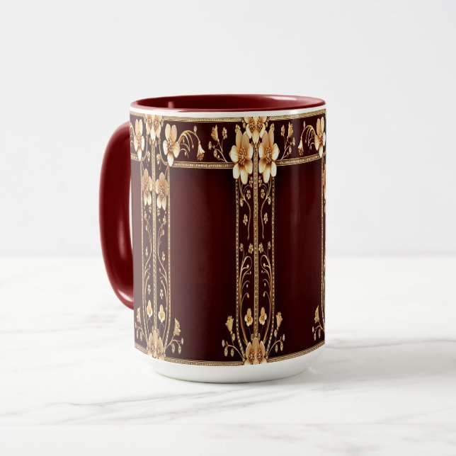 Burgund Golden Blume Tasse (Vorderseite Links)