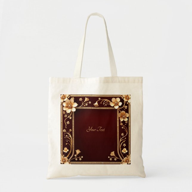 Burgund Golden Blume Totasche Tragetasche (Vorne)