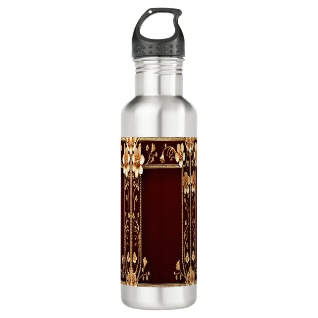 Burgund Golden Blume Wasserflasche Edelstahlflasche (Vorderseite)
