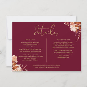 Burgund Goldene Florale Hochzeitsdetails Informati Einladung