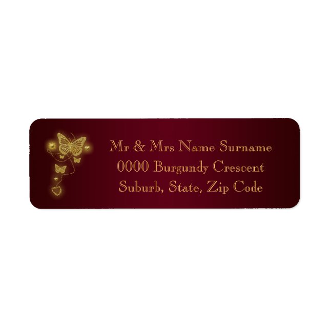 Burgund-Goldhochzeit-Rücksendeadresse (Vorne)