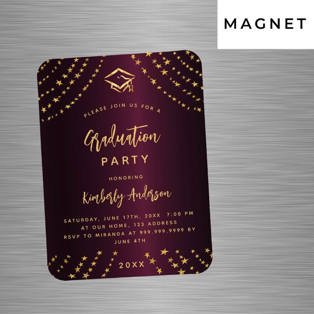 Burgund Goldstars Graduierungsparty Einladung Magnet (Von Creator hochgeladen)