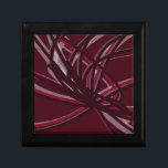 Burgund & Grau Abstrakte Ribbons Erinnerungskiste<br><div class="desc">Burgundy und grau Geschenkboxen mit einer abstrakten,  künstlerisch-bunten Farbbandkomposition in Bordeaux und Grau mit weißen Akzenten auf weinfarbenem Bordeaux.</div>