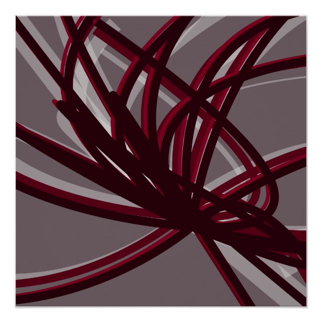 Burgund & Grau Abstrakte Ribbons | Schatten und Li Poster (Vorderseite)