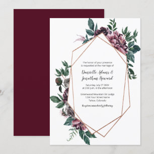 Burgund-Grau-geometrische Blumenhochzeit Einladung