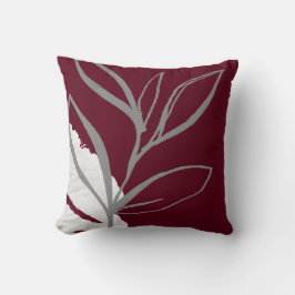 Burgund & Grau Minimalistisches botanisches Design Kissen