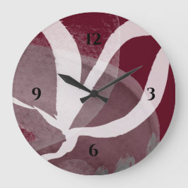 Burgund Grau Weiß & Schwarz Wasserfarbe Große Wanduhr