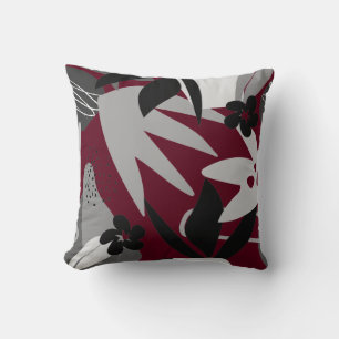 Burgund & Gray Artistic Abstrakt Tropical Kissen
