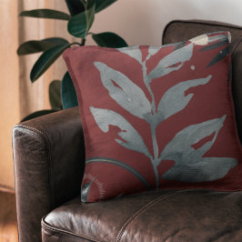 Burgund & Gray Artistic Watercolor-Blätter Kissen