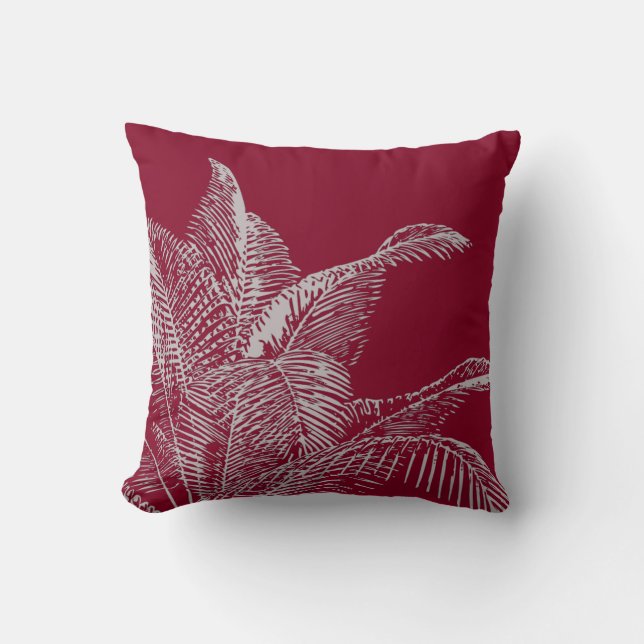 Burgund & Gray Botanical | Elegante Tropenpalme Kissen (Vorderseite)