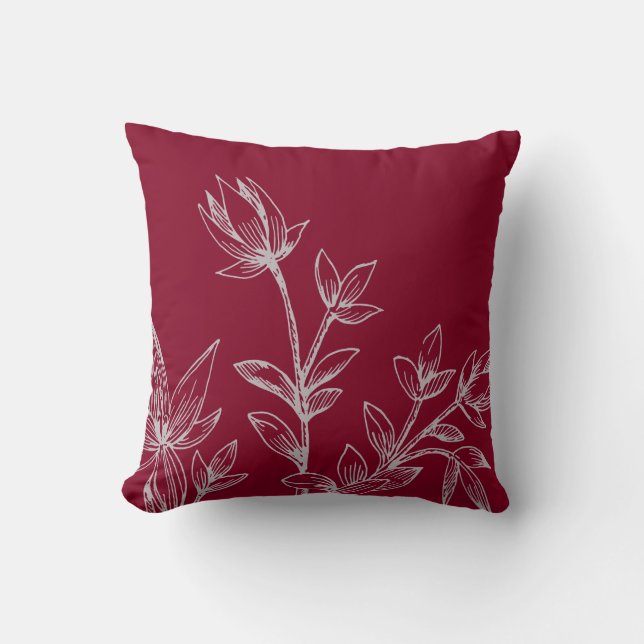 Burgund & Gray Botanical | Rhatany-Blume Kissen (Vorderseite)