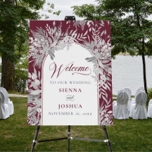 Burgund Gray Botanische Hochzeit Willkommen Easel