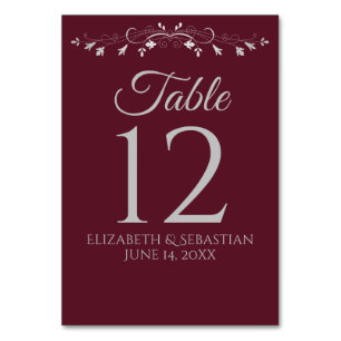Burgund & Gray Einfache Hochzeit Tischnummer