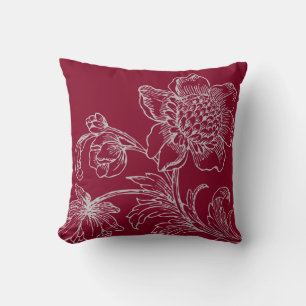 Burgund & Gray Elegante Blume im Bimmelbecken Kissen