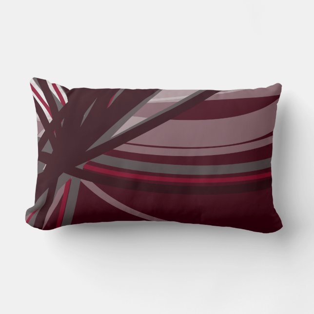 Burgund & Gray Stilvolle Abstrakte Ribbons Lendenkissen (Vorderseite)