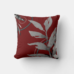 Burgund & Gray Watercolor Blätter Hummingbird Kissen