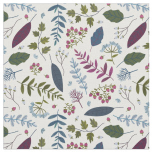 Burgund Green Blue Blätter & Berries Stoff