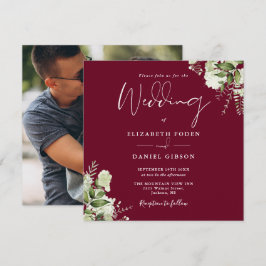 Burgund Greenery Foto Square Wedding Einladung