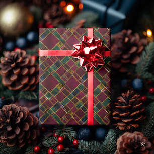 Burgund, Grün und Gelb geometrisch kariert gewürfe Geschenkpapier