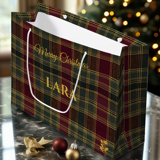 Burgund, Grün und Gelb Karierte Weihnachten Große Geschenktüte (Von Creator hochgeladen)