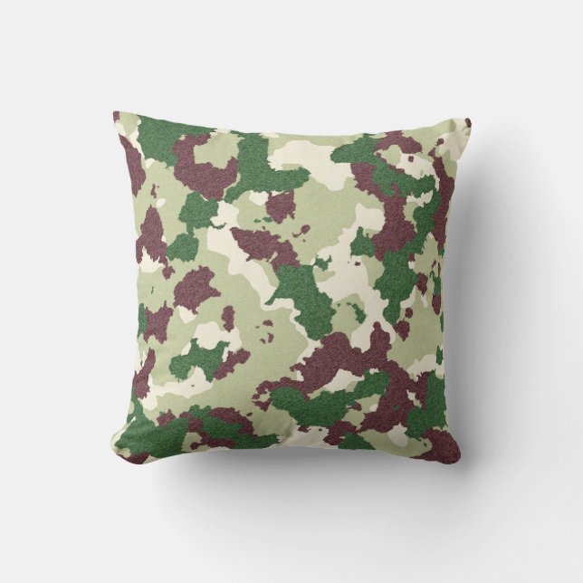 Burgund, grüne weiße Camouflage Kissen (Vorderseite)