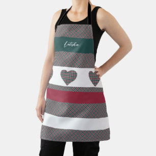 Burgund grüner moderner Tartan mit Herz Schürze