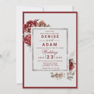 Burgund, Hauch, Weiße Rosen Hochzeitseinladung Einladung