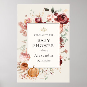 Burgund Herbst Florals Baby Dusche Willkommen Poster