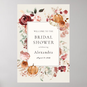 Burgund Herbst Florals Brautparty Willkommen Poster