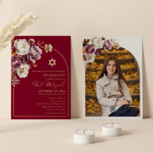 Burgund Herbstfall Floral Bat Mitzvah Foto Real