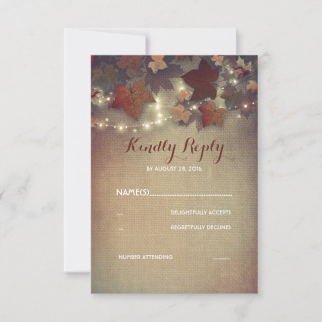 Burgund-Herbstlaub Rustikale Hochzeitskarten RSVP Karte (Vorderseite)