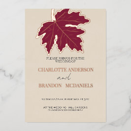 Burgund Herbstmapelleaf Hochzeitssemble Rose Gold Folieneinladung
