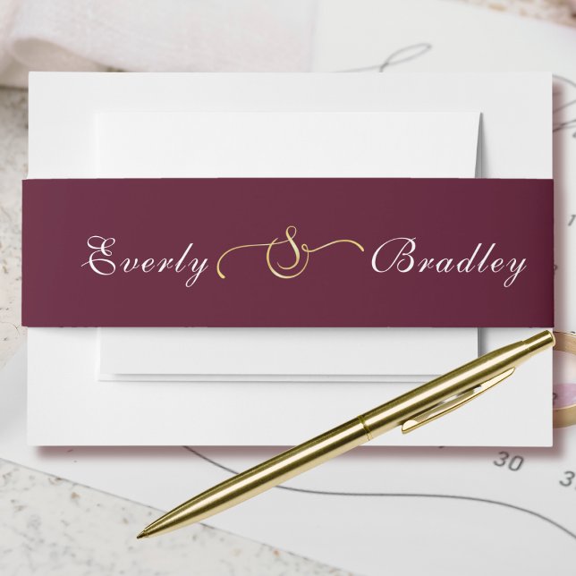 Burgund Hintergrund White Script Gold Ampersand Einladungsbanderole (Von Creator hochgeladen)