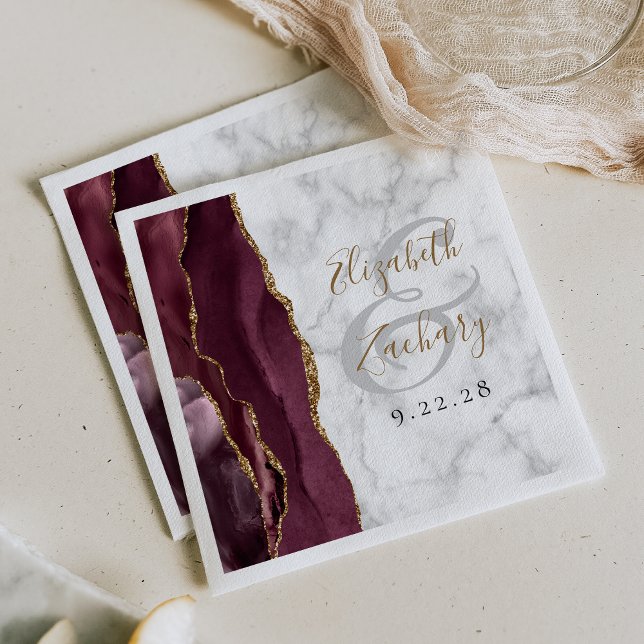 Burgund Hochzeit - Achatmarmor Goldschrift Serviette (Von Creator hochgeladen)